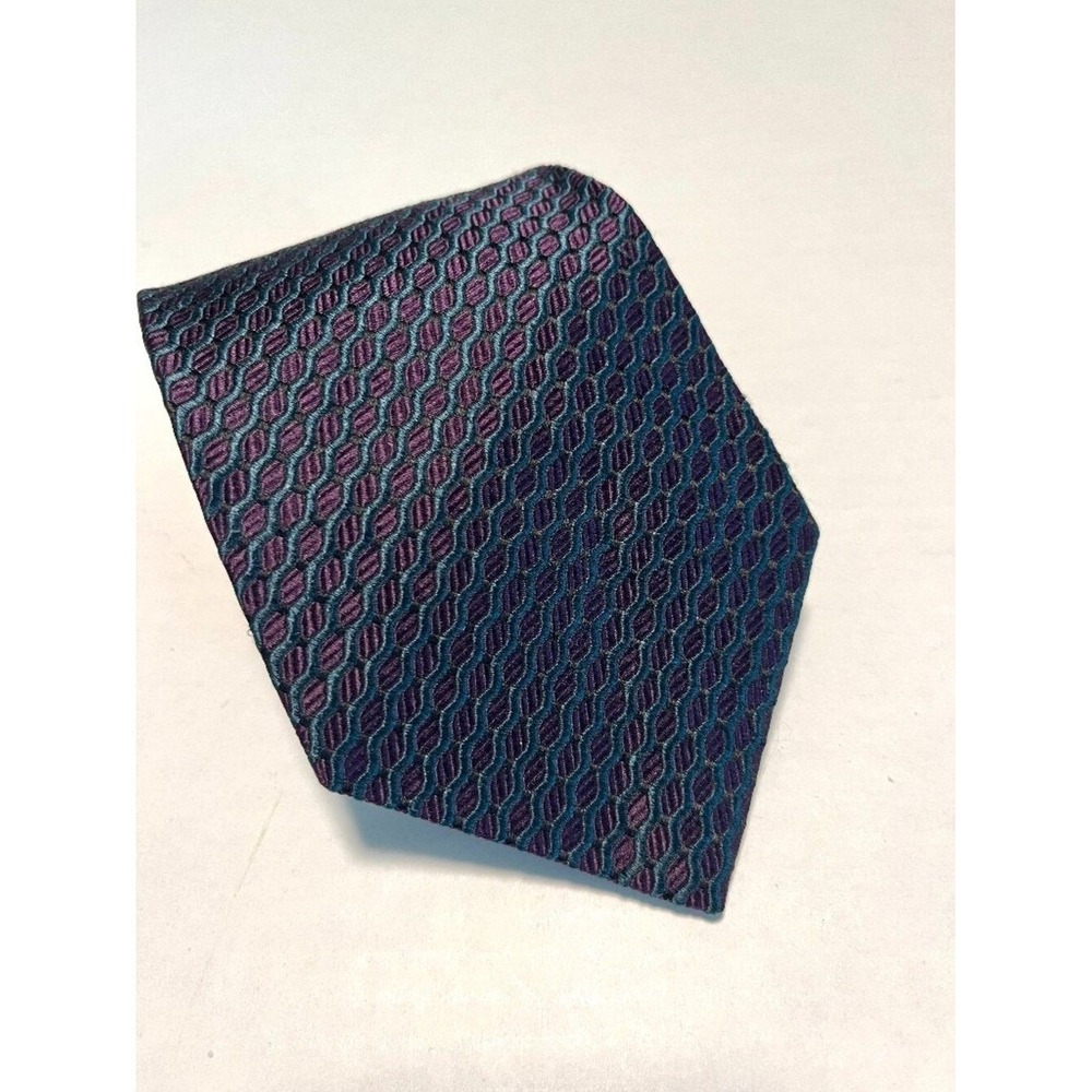 VTG COACH Purple Geometric Pattern Silk Neck Tie Made in Italy